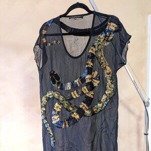 Barbara Bui Sheer Snake Sequin Shirt Dress